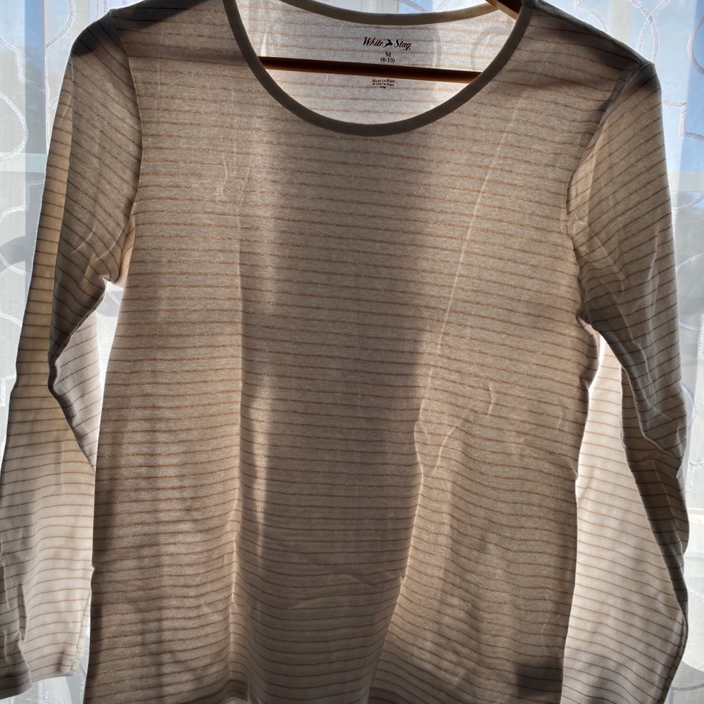 Cream & Gold Striped Long-Sleeve Top